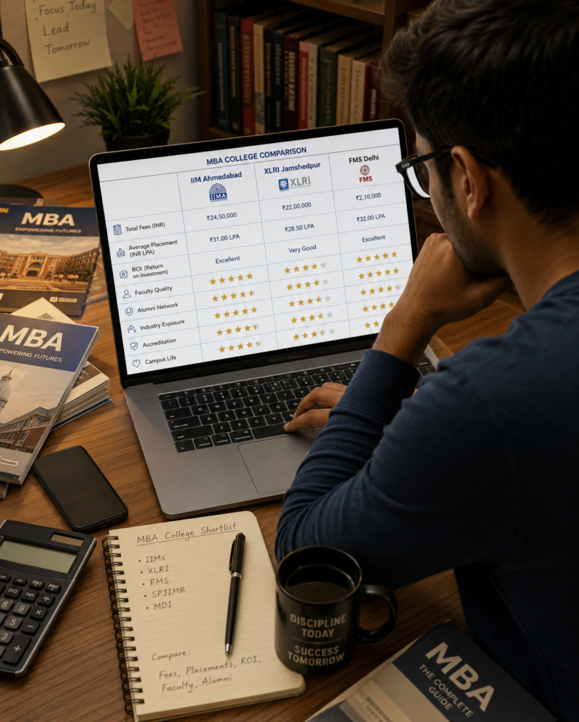 MBA aspirant comparing Government MBA Colleges, IIMs, and Private B-Schools before applying.