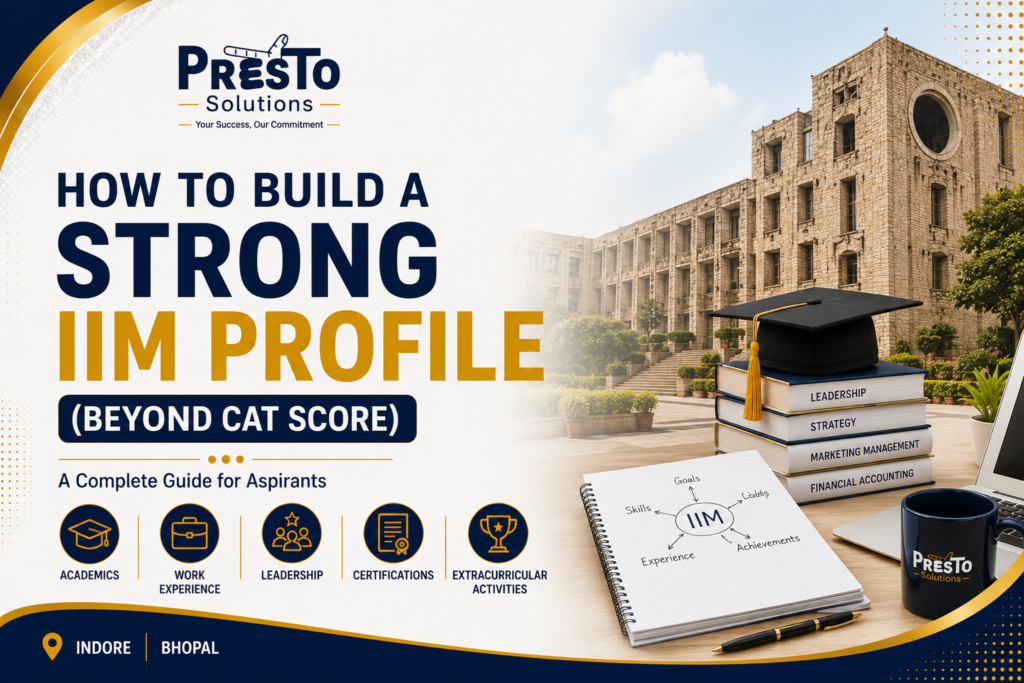 "How to Build a Strong IIM Profile Beyond CAT Score – Featured image showing academics, work experience, leadership, certifications, and extracurricular activities for MBA admissions.